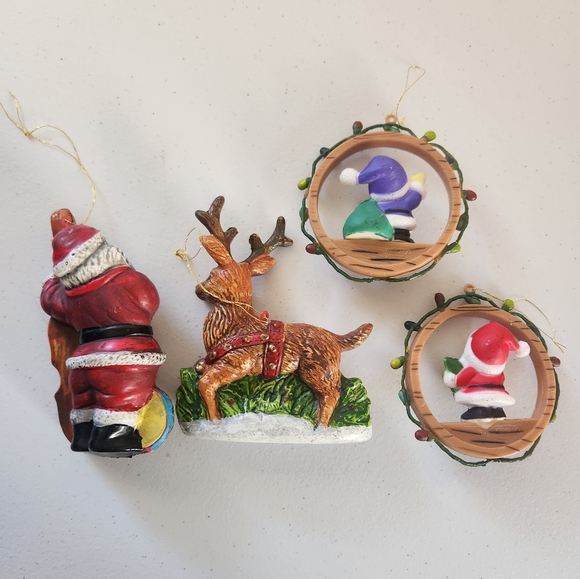 Vintage Plastic Blow Mold Christmas Tree Ornaments Santa Novelty Lot Of 4 Kitsch - Picture 3 of 8